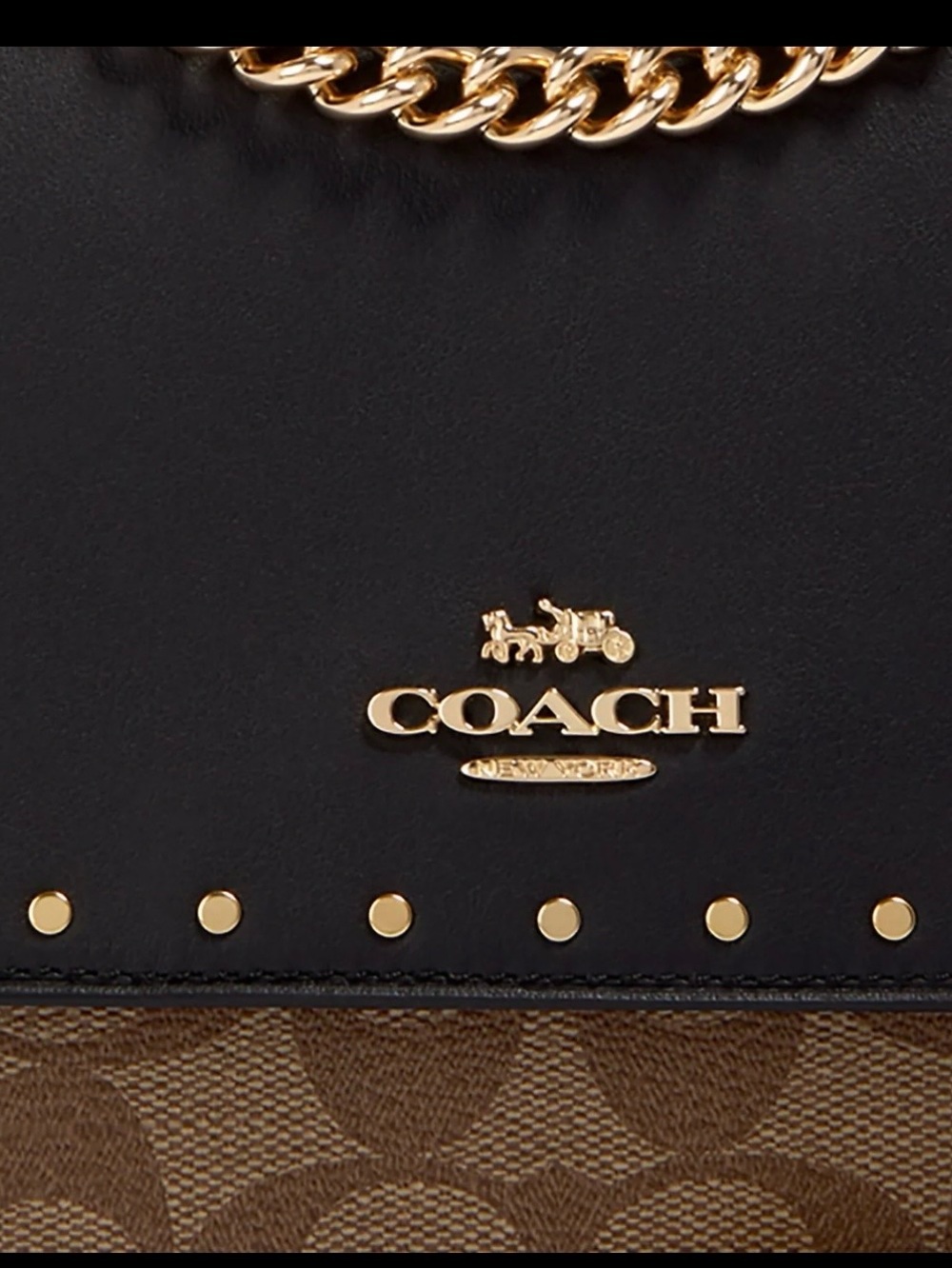 Coach Black Leather & Brown Signature Canvas Shoulder Bag with Gold Hardware - Picture 2 of 4